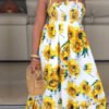 Lovely Bohemian Sunflower Print White Maxi Dress 3