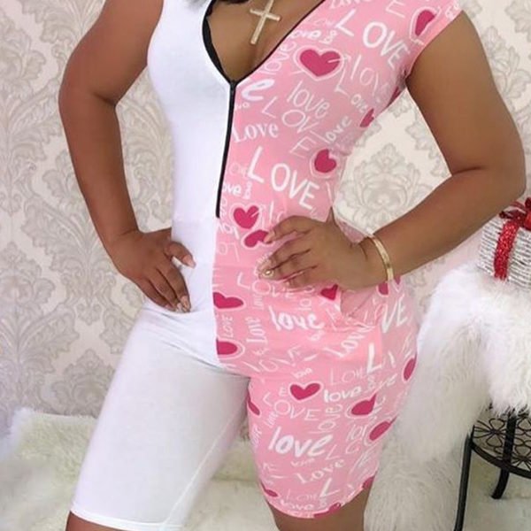 Lovely Casual Patchwork Pink One-piece Romper 2