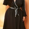 Lovely Casual Lace-up Black Knee Length Plus Size Dress 3