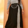 Lovely Trendy Grid Print Black And White Mid Calf Plus Size Dress 3