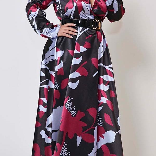 Lovely Casual Print Red Ankle Length Plus Size Dress 2