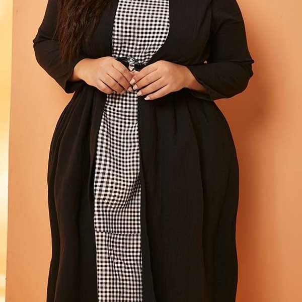 Lovely Casual Patchwork Black Mid Calf Plus Size Dress 2