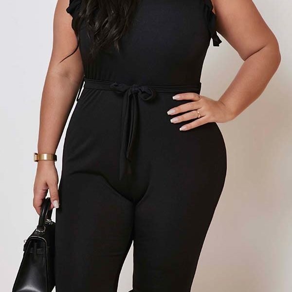 Lovely Sweet Flounce Design Black Plus Size One-piece Romper 2