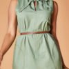 Lovely Chic V Neck Patchwork Green Mini Dress 3