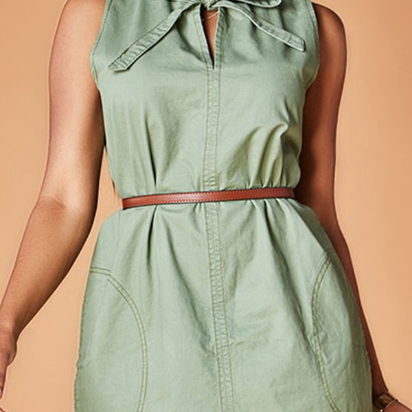 Lovely Chic V Neck Patchwork Green Mini Dress 2
