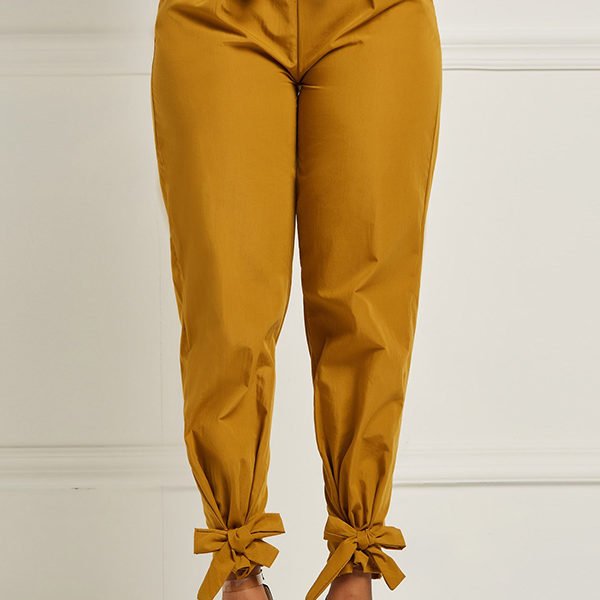 Lovely Casual Lace-up Yellow Pants 2