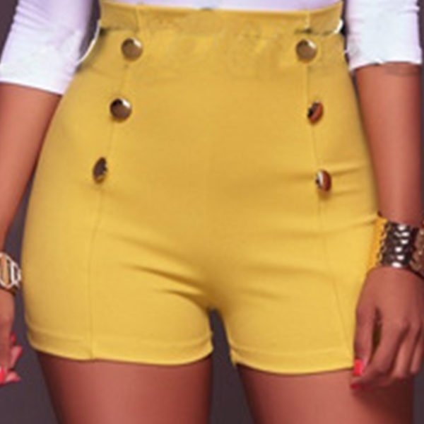 Lovely Trendy Buttons Design Yellow Shorts 2