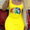 Lovely Casual Lip Print Yellow Mini Dress 3