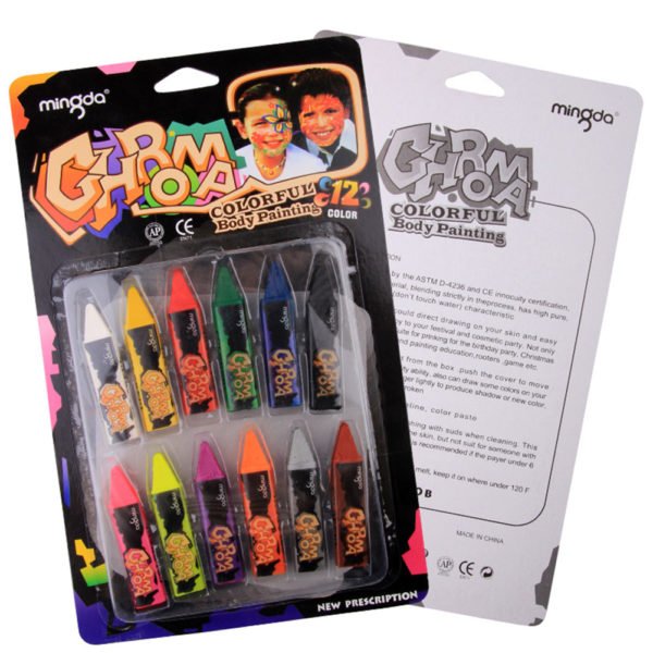 12 Colors Non-toxic Washable Body Painting Face Crayon as shown 2