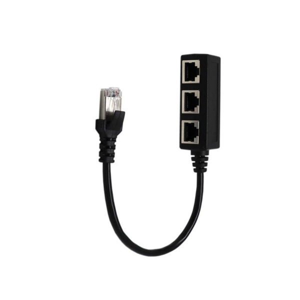 Splitter Ethernet RJ45 Cable Adapter 1 Male To 3 Female Port LAN Network Plug Black 2