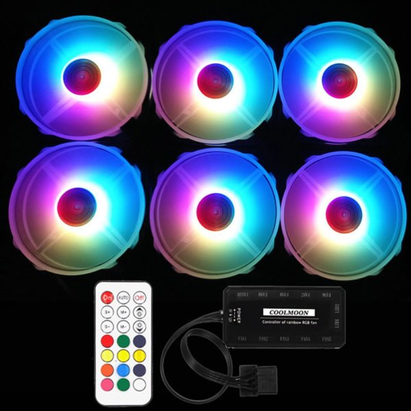 12V 33CFM 6pin RGB Colorful Light 12CM DC Computer Case Chassis Cooling Fan 6 color fans + 1 set controller 2