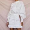 White Mini Bodycon Dress Female Lantern Long Sleeve Lace Ruffle Hem Shirt Dresses Women Autumn Fashion Y12091 3