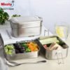 Eco-friendly 2 layer bento lunchbox stainless steel bread box with clips reusable plastic-free 3