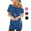 2020 Wholesale Casual Women Cold Shoulder Button T Shirt Women Top 3