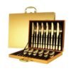 Wholesale 24Pcs Cutlery Travel Set Stainless Steel flatware with Gold Wooden Box 3