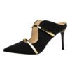 1788-2 European and American style sexy female sandals stiletto high heel satin shallow mouth pointed hollow metal slippers 3