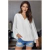 New Fashion Women Loose Sleeve Chiffon Blouse Sexy Lady V neck Solid Casual Blouses Tops 3