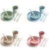 Eco friendly biodegradable wheat straw fork bowl plate spoon cup tableware set 3