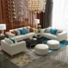 Hotel Lobby Mirrored Stainless Steel Golden Leg Modern Italian Style Leather Loveseat Luxurious Sofa Set 3