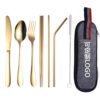 Personalized logo reusable utensil silverware travel camping flatware chopstick stainless steel cutlery set with bag 3