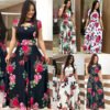 Amazon hot sales plus size womens Casual dresses 2020 india fashion Short Sleeve Floral Printed long skirt 3