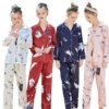 Long Sleeve Loungewear Pyjamas Womens Silk Satin Two Piece Pajamas 3