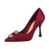 2272-1 Fashionable and elegant banquet women's shoes high heel satin diamond metal button wedding shoes single shoes 3