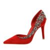 188-1 BIGTREE fashion sexy High heels Pointed toes suede shallow mouth lady shoes metal diamond Single shoes 3