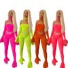 2019 New arrival women jumpsuits trendy sexy club party one piece neon pants flare bell bottom backless jumpsuit 3