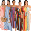 2019 Wholesale 5XL striped loose sling plus size maxi women clothing dress with belt for fat women 3