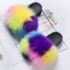 Customized wholesale drop shipping luxury super big fluffy racoon fox mink FUR SLIDES vendors for women and toddler baby kids 3