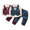 Shirt vest pants 3pcs set formal suits wedding baby boy dress with bow 3