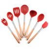 2019 new products blue red colour 7 pieces wooden handle silicone kitchen utensils cooking silicone utensil set 3