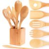 Wholesale Natural Color 6PC Combination 100% Natural Degradable eco-friendly Bamboo Wood Kitchen Utensils Set 3