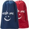 Wash Me Travel Laundry Bag,Rip-Stop Nylon Heavy Duty Dirty Clothes Bag with Drawstring, Machine Washable, Anti-Odor 3