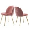 Luxury Pink Velvet Dining Chair With Gold Chrome Metal Leg 3