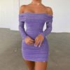 Fitted Draped Off The Shoulder Long Sleeve Bodycon Short Dress Women Sexy 3