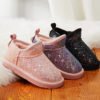 platform diamond children glitter winter furry baby girls boys snow boots with fur 3