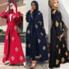 Zakiyyah LR316 Islamic Clothing Shop Hot Selling Fashion Kimono Robe Open Abaya Muslim Dress Gold Geometric Pattern 3