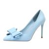 9219-33 Korean version of the sweet high heel stiletto high heel was thin shallow mouth pointed candy color bow women's shoes 3