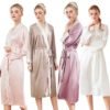 Women Silk Robe Lace trim Long Night Dressing Gown bridal Satin Robes 3