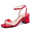 Sweet Girl's Square Chunky Heel Sandals Ankle Strap Band Women Dress Shoes Heart-Shaped Single Band Pumps 3