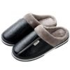 Unisex Leather Fabric Waterproof Indoor Outdoor Pu Plush House Cotton Women Winter Slipper 3