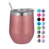 12oz outdoor custom black glitter matte egg shape vacuum double wall insulated stainless steel glass wine mug wine cup with lid 3