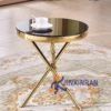 Round Gold Electroplated Stainless Steel Leg Side Coffee Table Living Room Modern French Vintage Round Glass Top Side Table 3