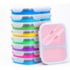 Stackable 2 Compartment Leak Proof kids Bento Lunch Box With Dividers Folding Rectangle Soft Silicone Lunchbox 3