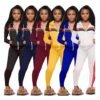 SALM9003 high quality color block hooded plus size two piece set outfits winter tracksuits for women 3