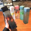 New Square Frosted Plastic Water Bottle Portable Transparent Bottle Fruit Juice Leak-proof Outdoor Sport Travel Camping Bottle 3