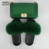 Jellyooy BEACHKINS PVC Matte Jelly Bag With Fox Fur Slippers Purse Bag Match Fur Slides Sandals Sets 3