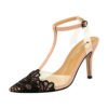 968-1 Korean fashion banquet transparent barefoot women's shoes stiletto high heel lace pointed T-strap sandals high heels 3